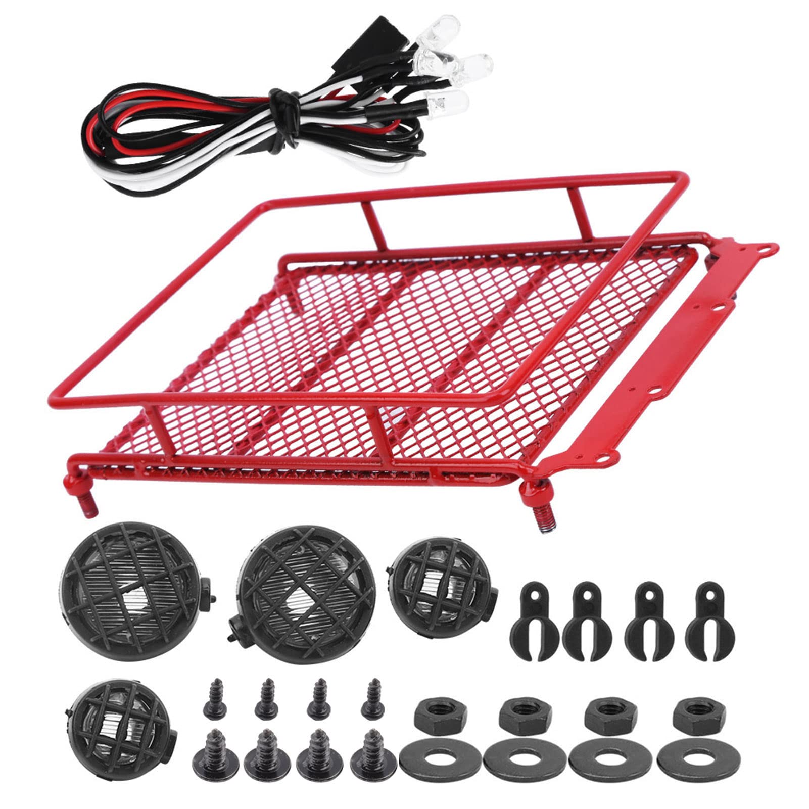 Simulationsgepäck Rack Metallmaterial RC Metalldach Rack RC Dachträger mit LED -Licht (Rot) von Gedourain