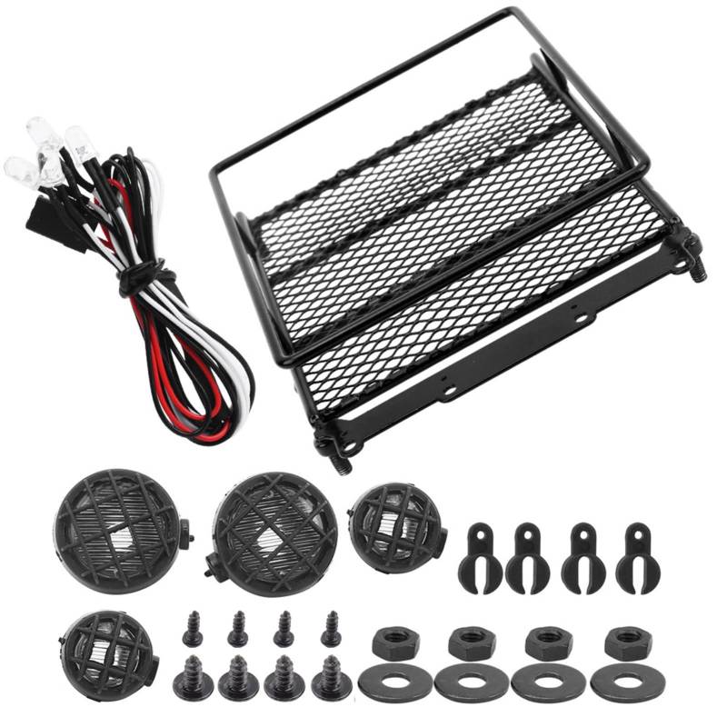 Simulationsgepäck Rack Metallmaterial RC Metalldach Rack RC Dachträger mit LED -Licht (Schwarz) von Gedourain