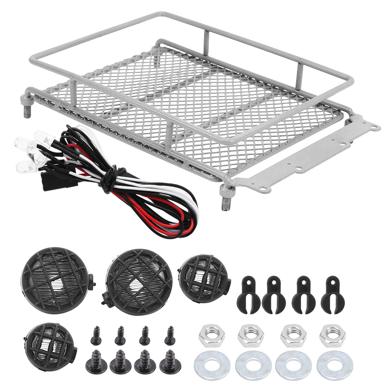 Simulationsgepäck Rack Metallmaterial RC Metalldach Rack RC Dachträger mit LED -Licht (Silber) von Gedourain