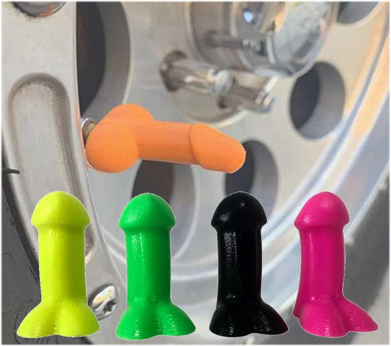 Funny Penis Valve Stem Caps 4 Stück Abdeckbolzen Auto Rad Reifen Luftventilschaft Kappen Abdeckung Zubehör Reifenventilkappen Ventilkappen Autoventil für LKWs Fahrräder Motorräder (Alles) von Gehanico