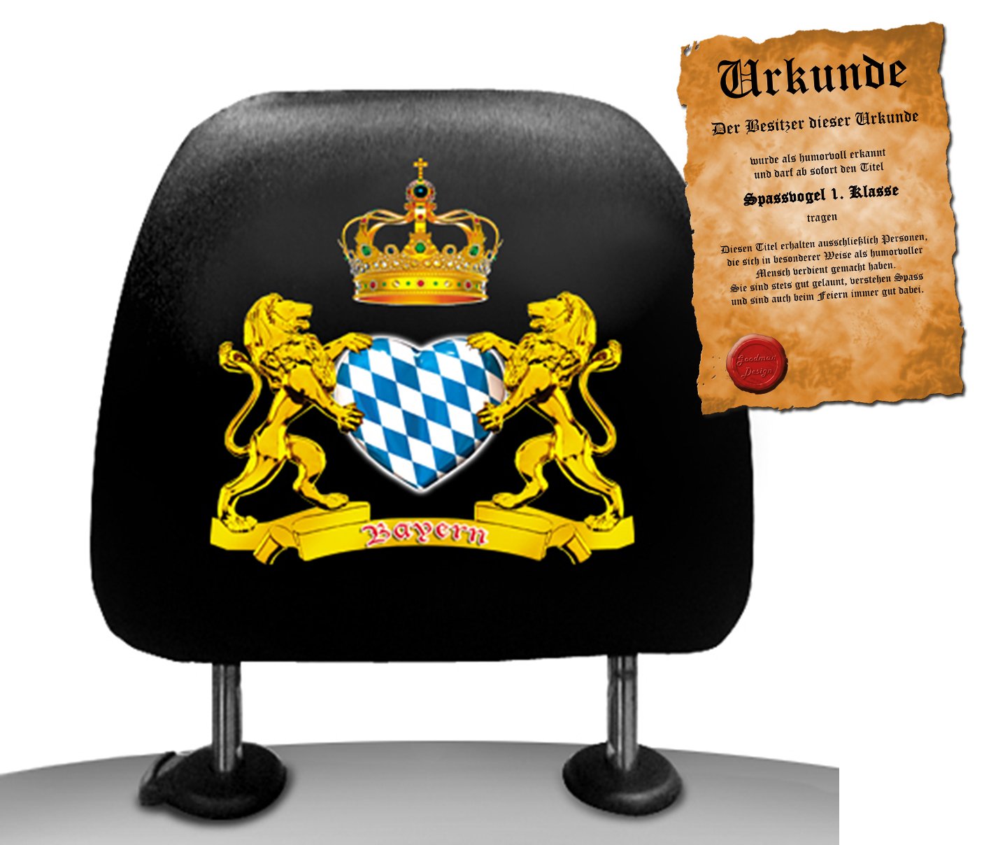 Geile-Fun-T-Shirts 2 Stück Kopfstützenbezug mit Bayern Löwen Wappen Schonbezug für Kopfstützen geil Bedruckt Geschenk Set mit Urkunde Geile-Fun-T-Shirts 2 Stück Kopfstützenbezug mit Bayern Löwen Wappen Schonbezug für Kopfstützen geil Bedruckt Geschenk Set mit Urkunde von Geile-Fun-T-Shirts