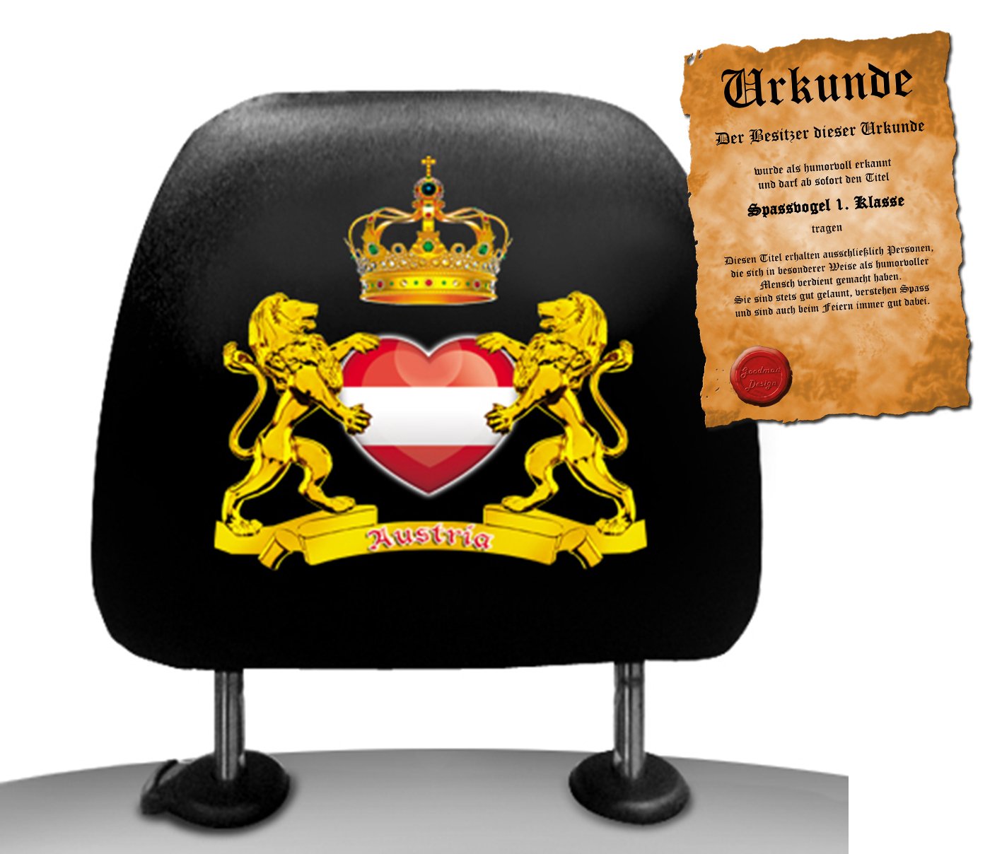 Geile-Fun-T-Shirts 2 Stück Kopfstützenbezug mit Austria Löwen Wappen Schonbezug für Kopfstützen geil Bedruckt Geschenk Set mit Urkunde Geile-Fun-T-Shirts 2 Stück Kopfstützenbezug mit Austria Löwen Wappen Schonbezug für Kopfstützen geil Bedruckt Geschenk Set mit Urkunde von Geile-Fun-T-Shirts