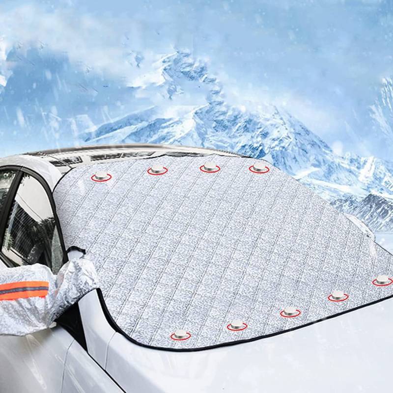 Gemesan Abdeckung Windschutzscheibe Winter Kompatibel mit Seat Ibiza FR Altea Ateca Freetrack, Auto Sonnenschutz, Faltbare Windschutzscheibenabdeckung mit 9 Magnet Und 2 Spiegelabdeckungen von Gemesan