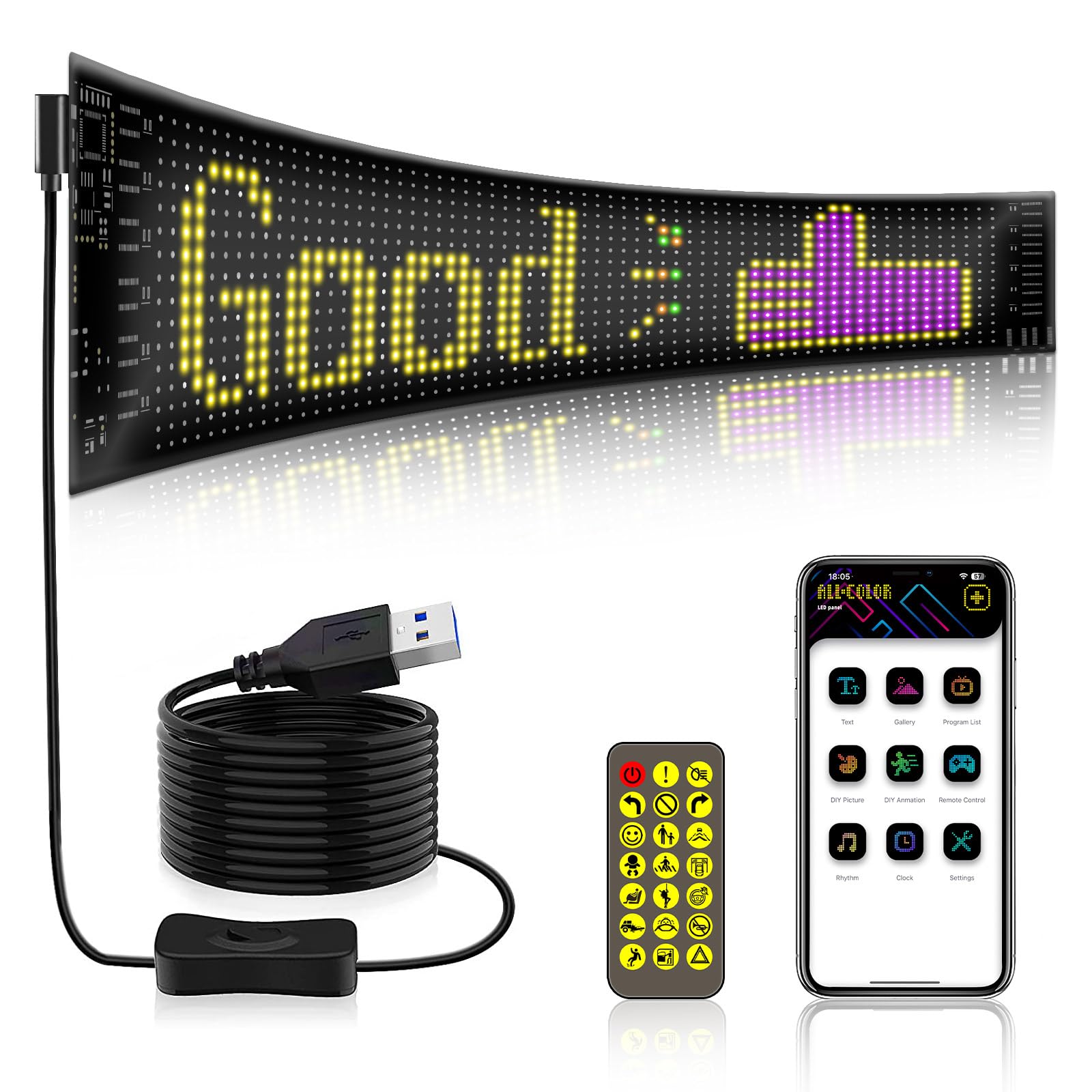 Gemsaya 37,4x9,2cm Led Anzeigetafel, Flexibler Led Anzeige Programmierbar, Bluetooth-App-Steuerung RGB Panel, Scrolling Personalisiert Leuchtreklame, Auto Leuchtschild Namensschild mit Fernbedienung Gemsaya 37,4x9,2cm Led Anzeigetafel, Flexibler Led Anzeige Programmierbar, Bluetooth-App-Steuerung RGB Panel, Scrolling Personalisiert Leuchtreklame, Auto Leuchtschild Namensschild mit Fernbedienung von Gemsaya