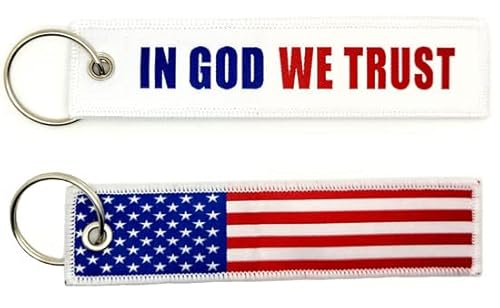 (1) Schlüsselanhänger mit amerikanischer US-Flagge | IN GOD WE TRUST | USA Schlüsselanhänger für: Autos, Motorrad, Roller, Rucksack, Gepäck | Teenager, Erwachsene, Mann, Frau, Geschenk, blau/rot / von Generic