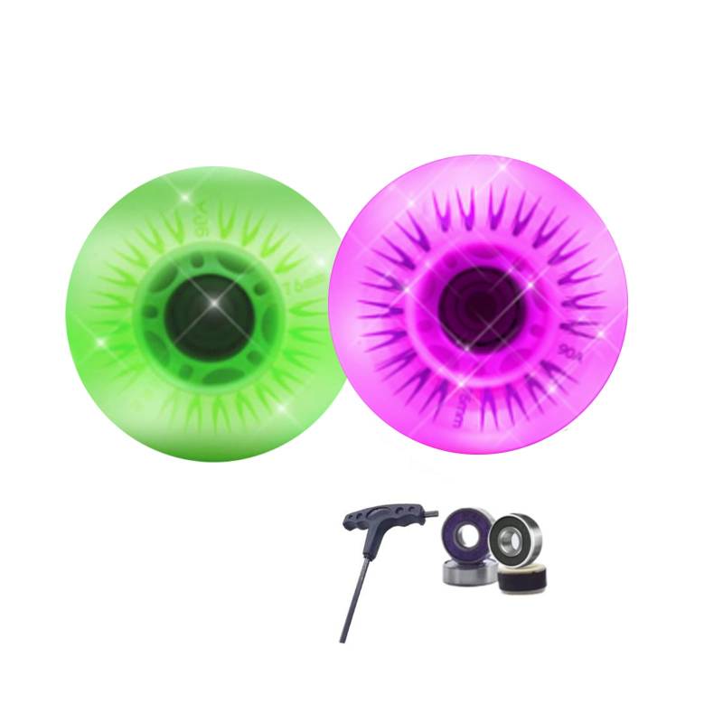 2 Stück 90 mm Inline Skate Rollen Rollschuh Skating Räder Outdoor Indoor 110 mm Inlineskate Ersatzräder mit Lagern 110 mm LED Blitz 90A Speedskating Training und Rennen von Generic