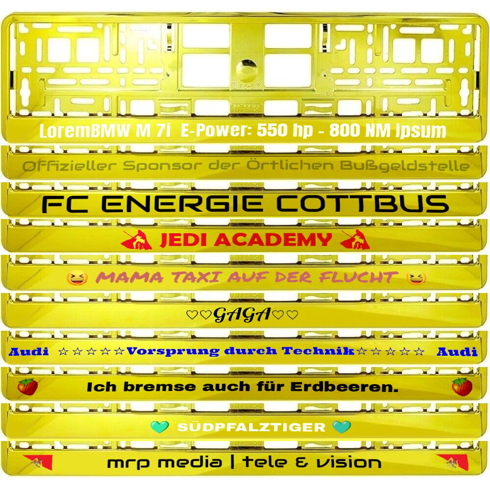 2 Stück Kennzeichenhalter Chrom GELB mit Wunschtext Beschriftung Werbung Spruch Bedruckt 2 Stück Kennzeichenhalter Chrom GELB mit Wunschtext Beschriftung Werbung Spruch Bedruckt von Generic