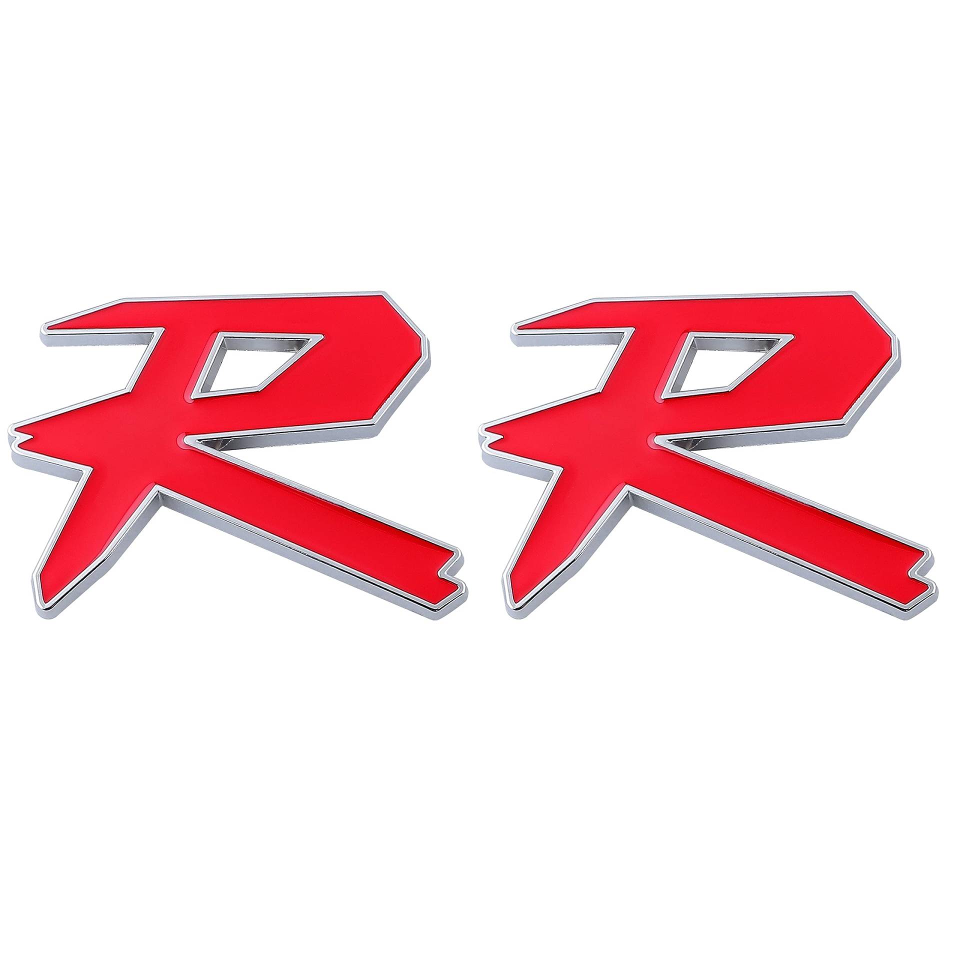 2 Stück R Emblem vorne hinten Auto Abzeichen Kofferraum Hinten Kotflügel Aufkleber Typ Typenschild (Rot Silber) von Generic