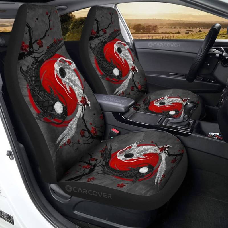 2 Stücke Auto Sitzbezug Koi-Fische Ying Yan-Hintergrund Auto Sitzbezüge Universelle Auto-Zubehör 52X138Cm Für Lastwagen, Autos, Wagen von Generic