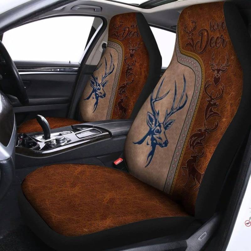 2 Stücke Auto-Zubehör Jagd Auf Hirschbock, Liebevolles Ledermuster Autositz Schonbezug Universell Passende Auto Sitzbezüge 52X138Cm Für Wohnmobil, Wagen, Anhänger von Generic