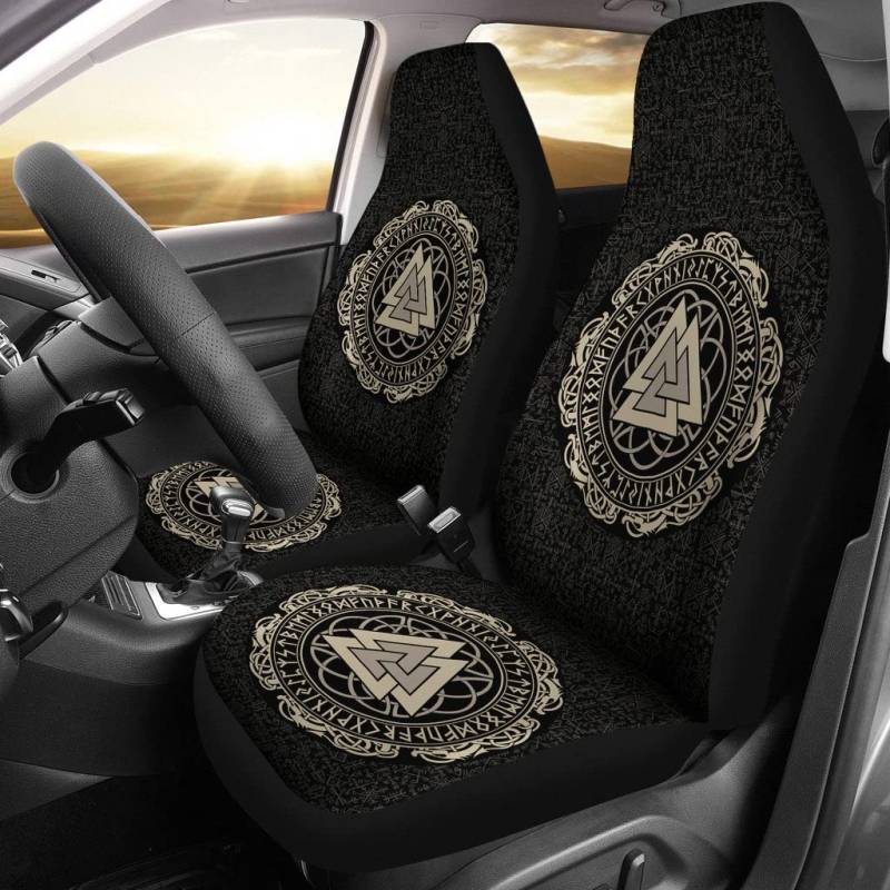 2 Stücke Auto-Zubehör Wikinger Valknut Runensymbol Nordische Mythologie Wikinger Runen Triquetra Sitzbezug Auto Vordersitze Universell Passende Schonbezüge Autoauflage Für Lastwagen, Wohnmobil von Generic