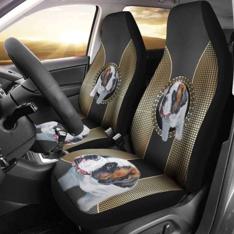 2 Stücke Autoschonbezüge Süßer Bernhardiner Hund Druck Sitzbezüge Set Universal Sportliche Sitzbezug Auto Vordersitze Universelle Auto-Zubehör Für Wohnmobil, Die Meisten Autos, Anhänger, 52X138Cm von Generic