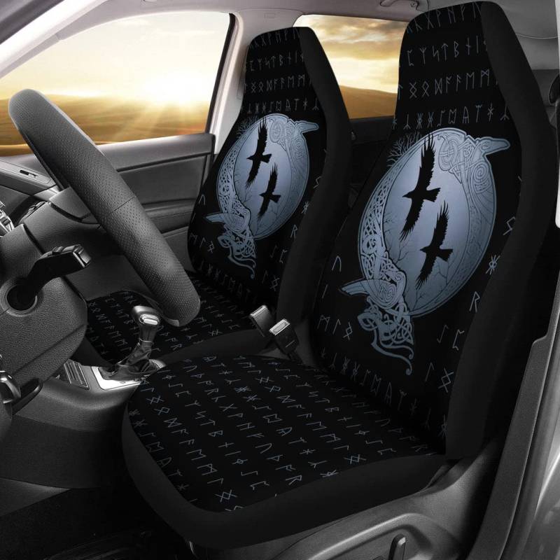 2 Stücke Autositzbezug Wikinger Huginn Und Muninn Um Mitternacht Nordische Mythologie Wikinger Runen Autositzbezüge Premium Design Auto Sitzbezüge 52X138Cm Für Suvs, Autos, Wagen von Generic