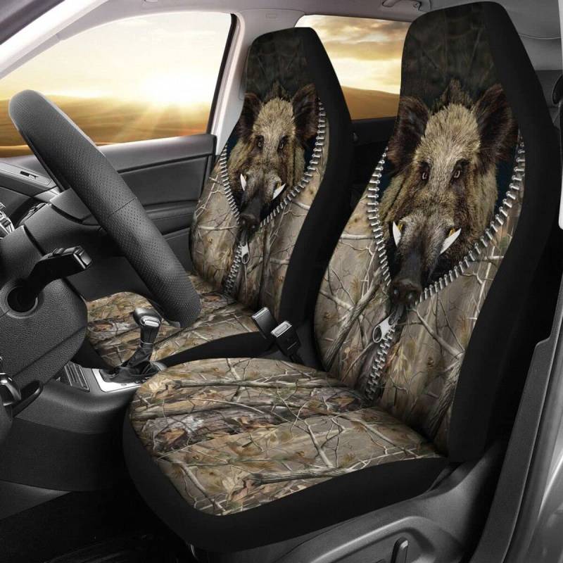 2 Stücke Innenraum Sitzschoner Jagd Auf Wildschweine Im Reißverschluss-Tarnhintergrund Auto-Schonbezüge Einfach Zu Montierende Sitzbezüge Set Universal 52X138Cm Für Fahrzeuge, Lastwagen, Autos von Generic