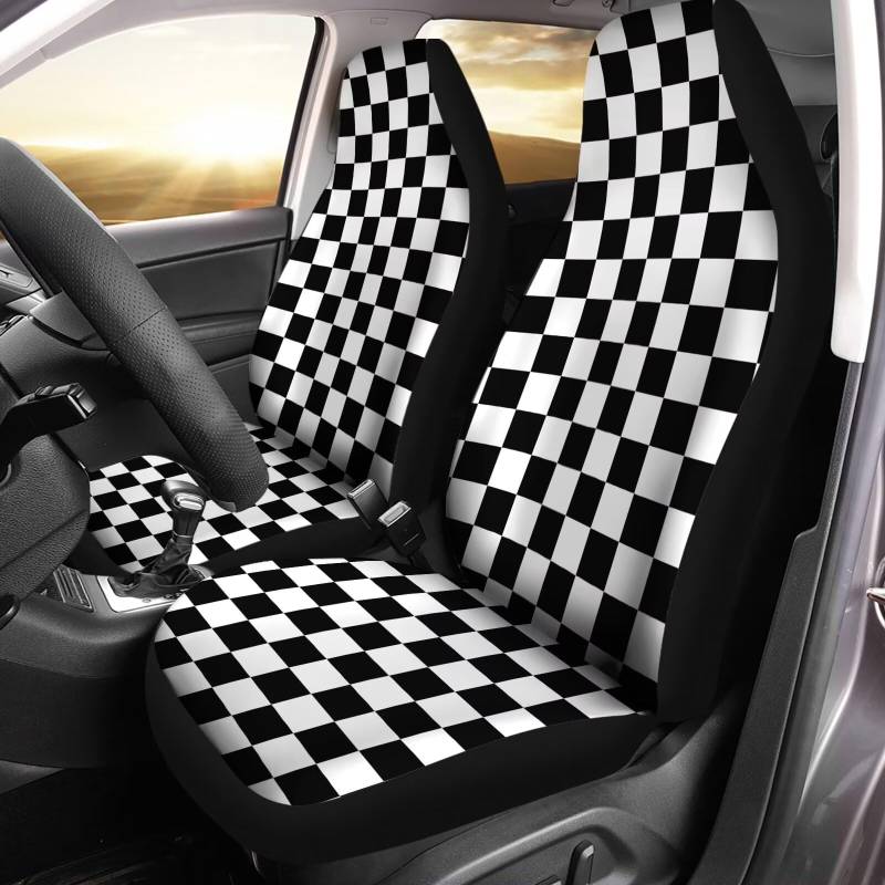 2 Stücke Sitzbezug Auto Vordersitze Schwarzes Schachbrett Autositzbezüge Passform Auto Sitzbezüge Sportliche Sitzbezüge Set Universal Für Fahrzeuge, Die Meisten Autos, Anhänger, 52X138Cm von Generic