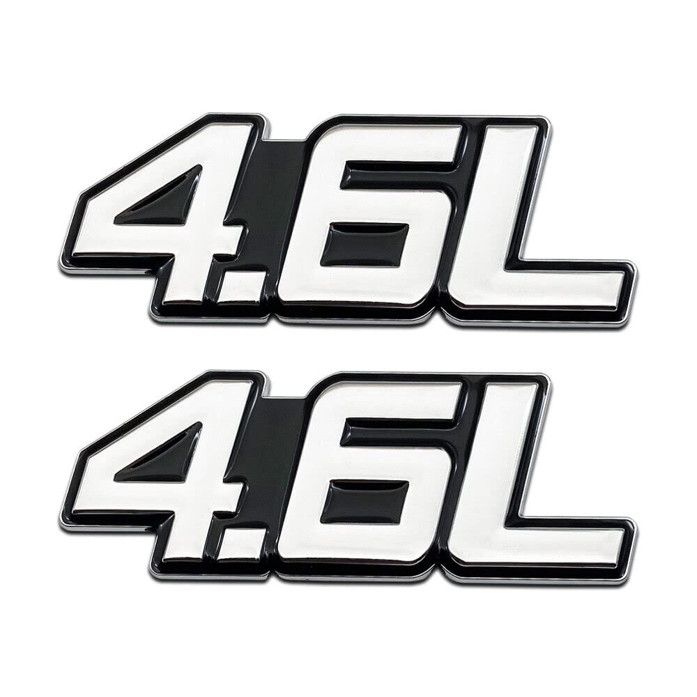 2 x Silber & Schwarz 4.6L Motor-Auto-Emblem V6 V8 Logo Sport Metall 3D Logo Trim Badge Aufkleber Geeignet für Universal LKW Auto Pickup SUV Auto von Generic