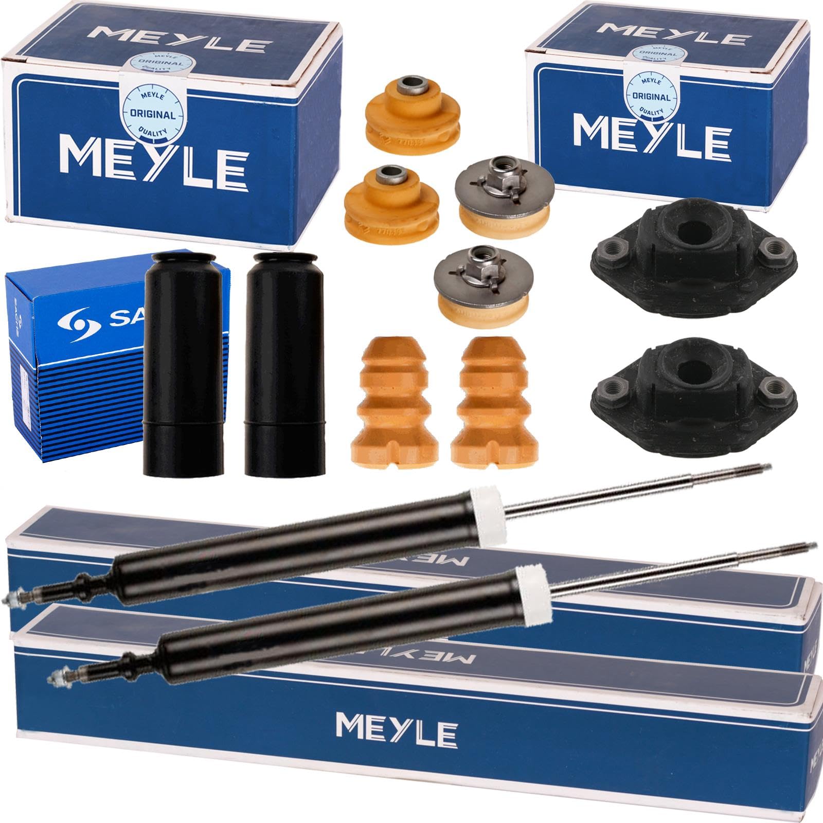 2x Meyle Stoßdämpfer + Domlager + Protection Kit hinten passend für E81 E82 E87 E88 E90 E91 E92 von Generic