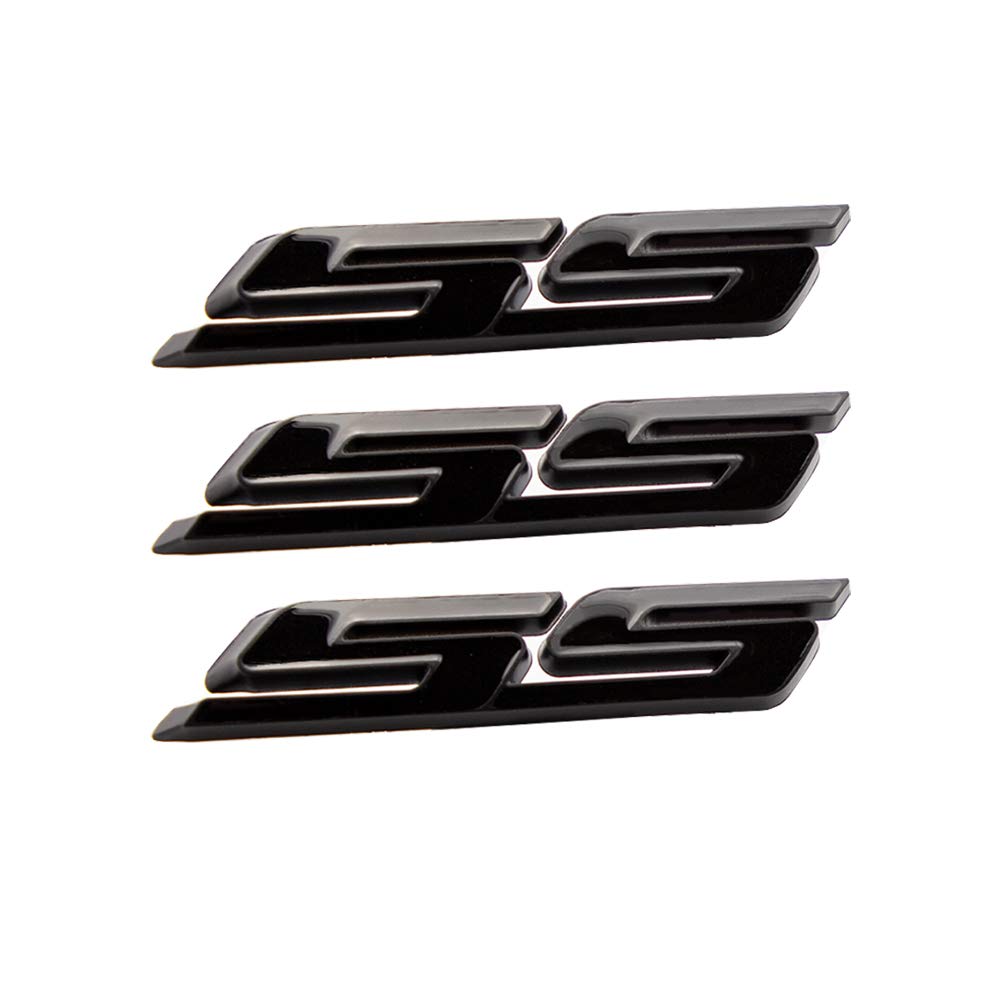 3 Stück SS Embleme Auto Aufkleber Universal Fit für alle Auto Seite hinten vorne Kofferraum (Helles Schwarz) von Generic