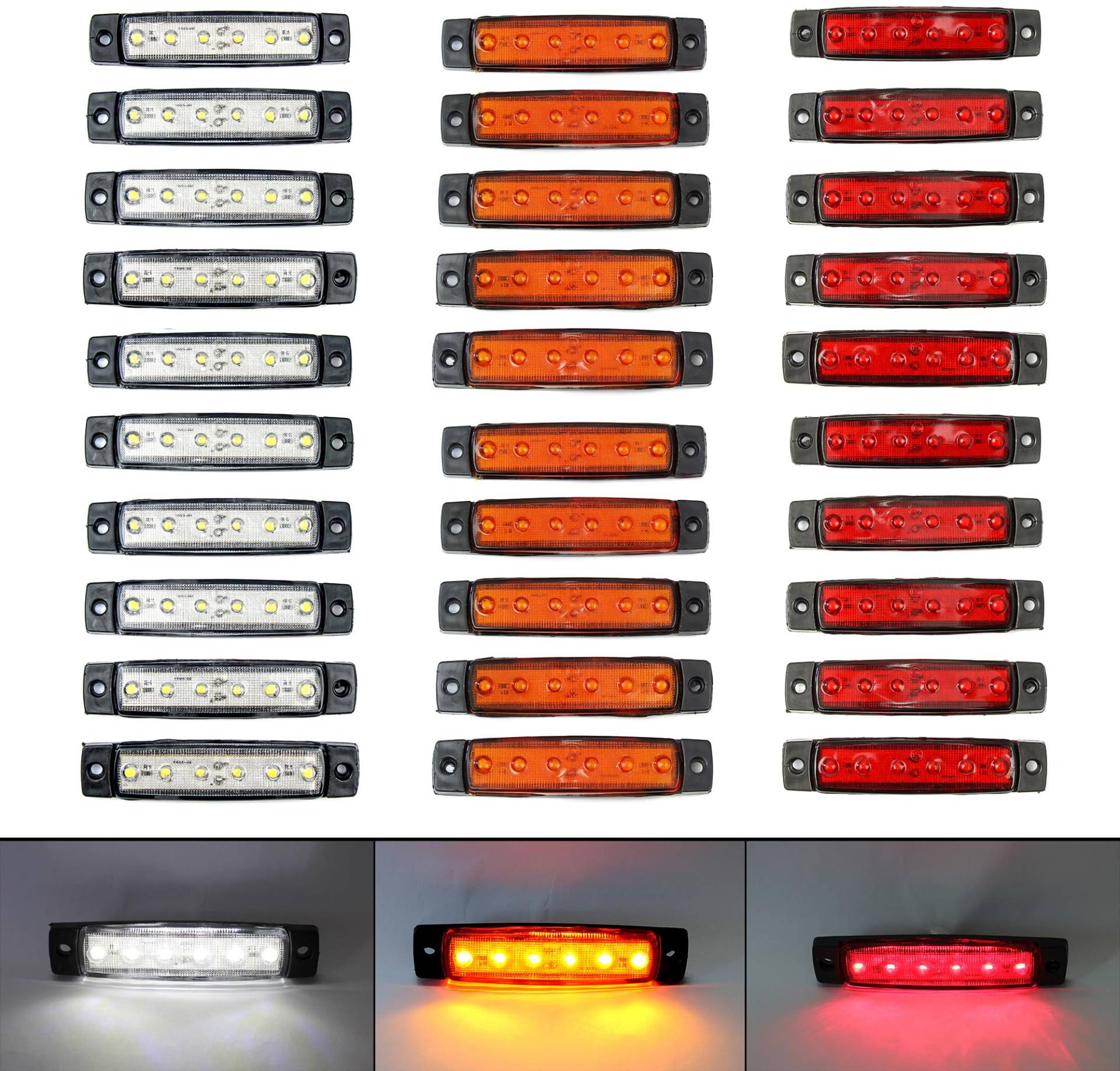 30x Rot Gelbe Weiss Begrenzungsleuchten Seitenmarkierungsleuchten 6 LED 12V 24V Positionsleuchten für LKW, Anhänger, Wohnmobil, Wohnmobil, Pickup, Traktor, LKW, SUV, Boot von Generic