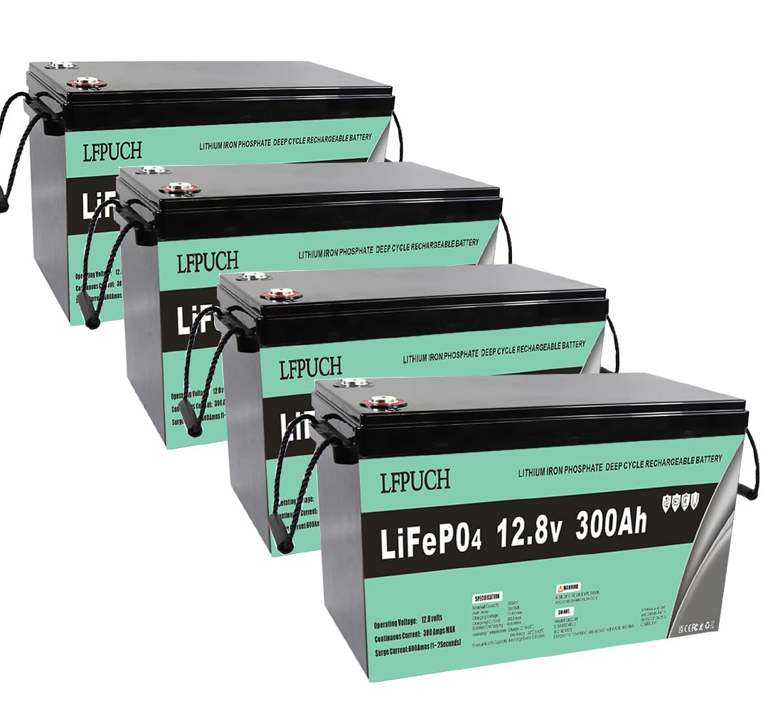 4 Stück 12 V 300 Ah LiFePO4-Batterien, 15 kWh Lithium-Eisenphosphat-Batterien, können in Reihe zu 48 V (51,2 V) 300 Ah geschaltet werden, geeignet für Schiffe, Energiespeicher für Privathaushalte usw. von Generic