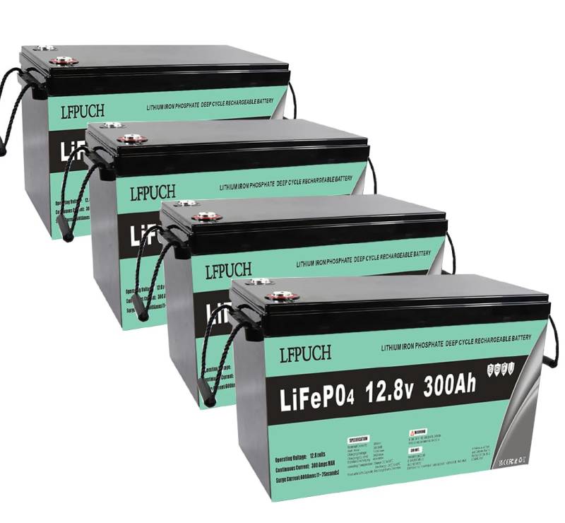 4 Stück 12 V 300 Ah LiFePO4-Batterien, 15 kWh Lithium-Eisenphosphat-Batterien, können in Reihe zu 48 V (51,2 V) 300 Ah geschaltet werden, geeignet für Schiffe, Energiespeicher für Privathaushalte usw. von Generic
