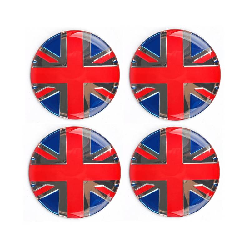 Generic 4 Stück 52 mm Union Jack UK Flagge Stil Rad Mitte Nabendeckel Abdeckungen Kariertes Emblem Abzeichen Aufkleber kompatibel mit Mini Cooper JCW One PJ07 (UK Union Jack, Epoxy Aufkleber-Stil) von Generic