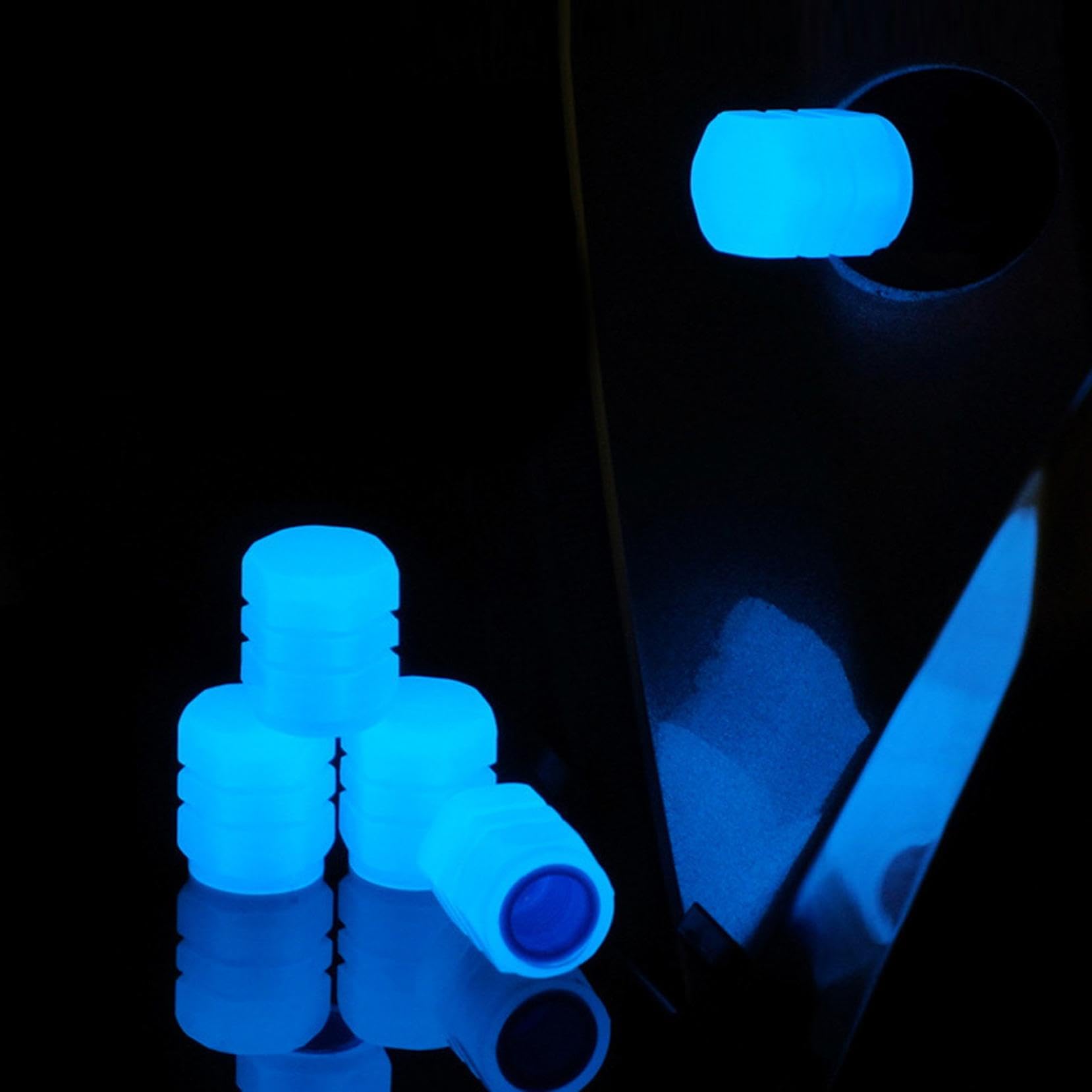4 Stück Leuchtende Ventilkappen Auto, 5-Farben der Universelle Fluoreszierende Reifenventilkappen, ABS Kunststoff-Reifen Ventilkappen Glowing in Dark für PKW,Fahrrad, Motorrad (Blue) von Generic