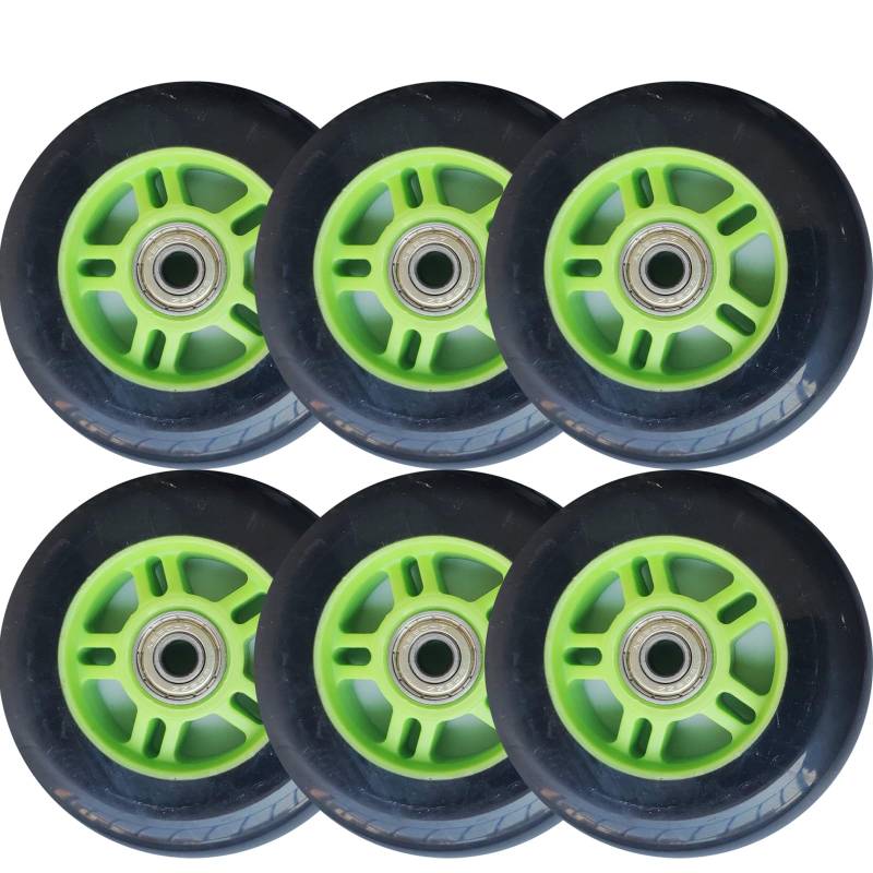 6er Set Inline Speed Skate Rollen Ersatzrollen für Rollschuhe 100 mm 85 A 4 Zoll 100 mm Rollen mit Lagern für Indoor Outdoor 2er /6er /8er Pack (Grün 6) von Generic