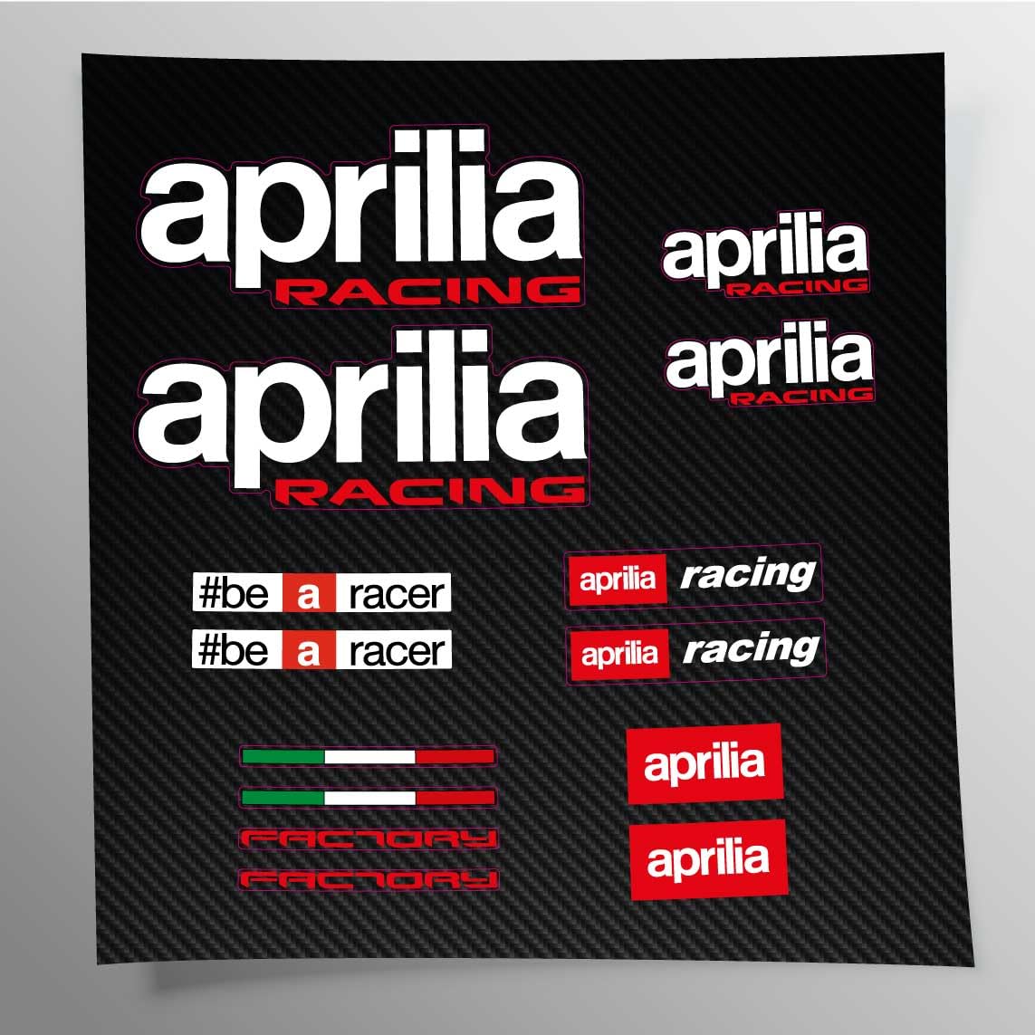 Aufkleber-Set kompatibel mit Aprilia Racing, weiß, transparente Vinylbasis, einfache Anbringung, UV-Druck von Generic