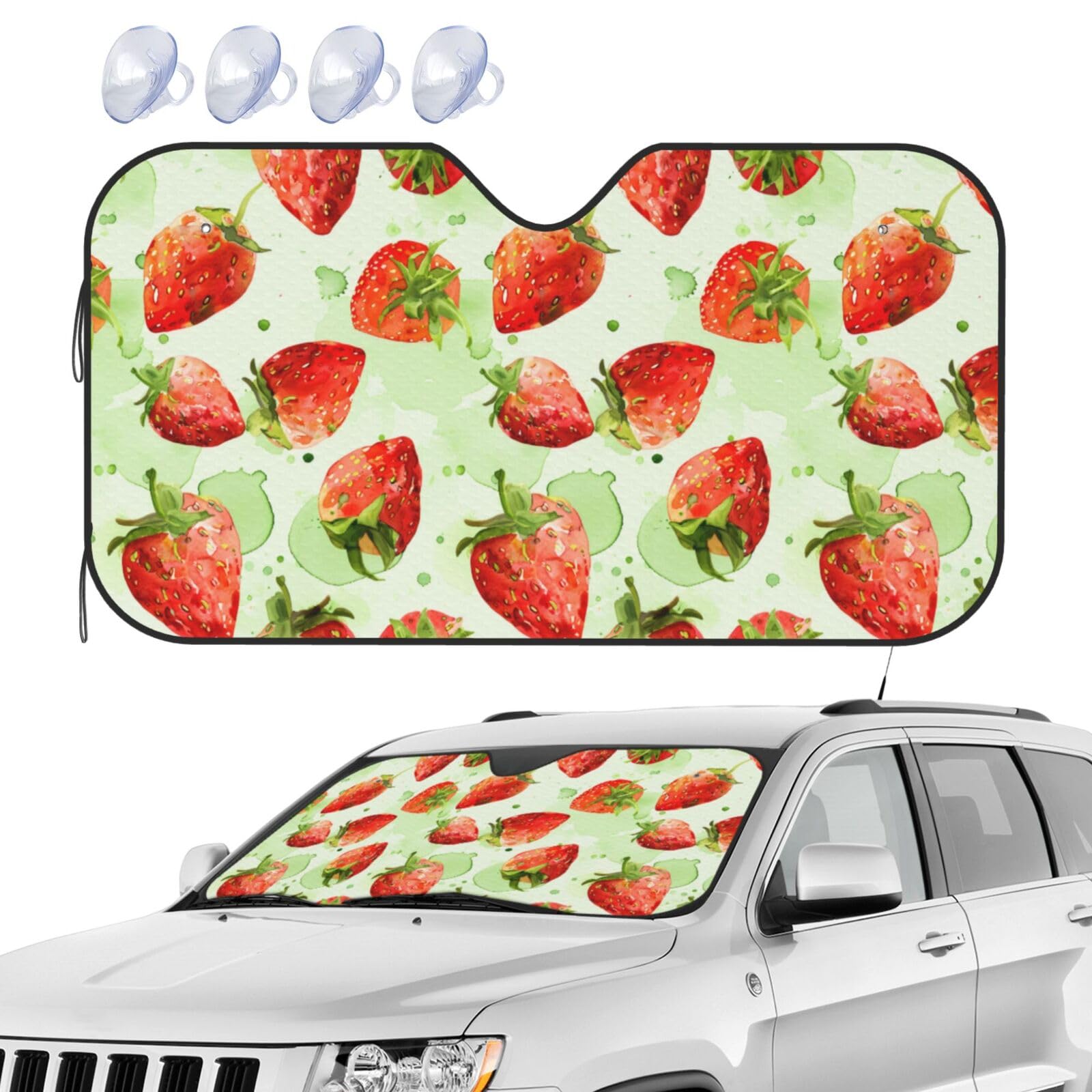 Auto Frontscheibe Erdbeere Aquarell Grün Auto Sonnenschutz Für Frontscheibe Mit Saugnäpfe Schützt Innenraum Frontscheibenabdeckung, Für Truck, Car, SUV, M Auto Frontscheibe Erdbeere Aquarell Grün Auto Sonnenschutz Für Frontscheibe Mit Saugnäpfe Schützt Innenraum Frontscheibenabdeckung, Für Truck, Car, SUV, M von Generic