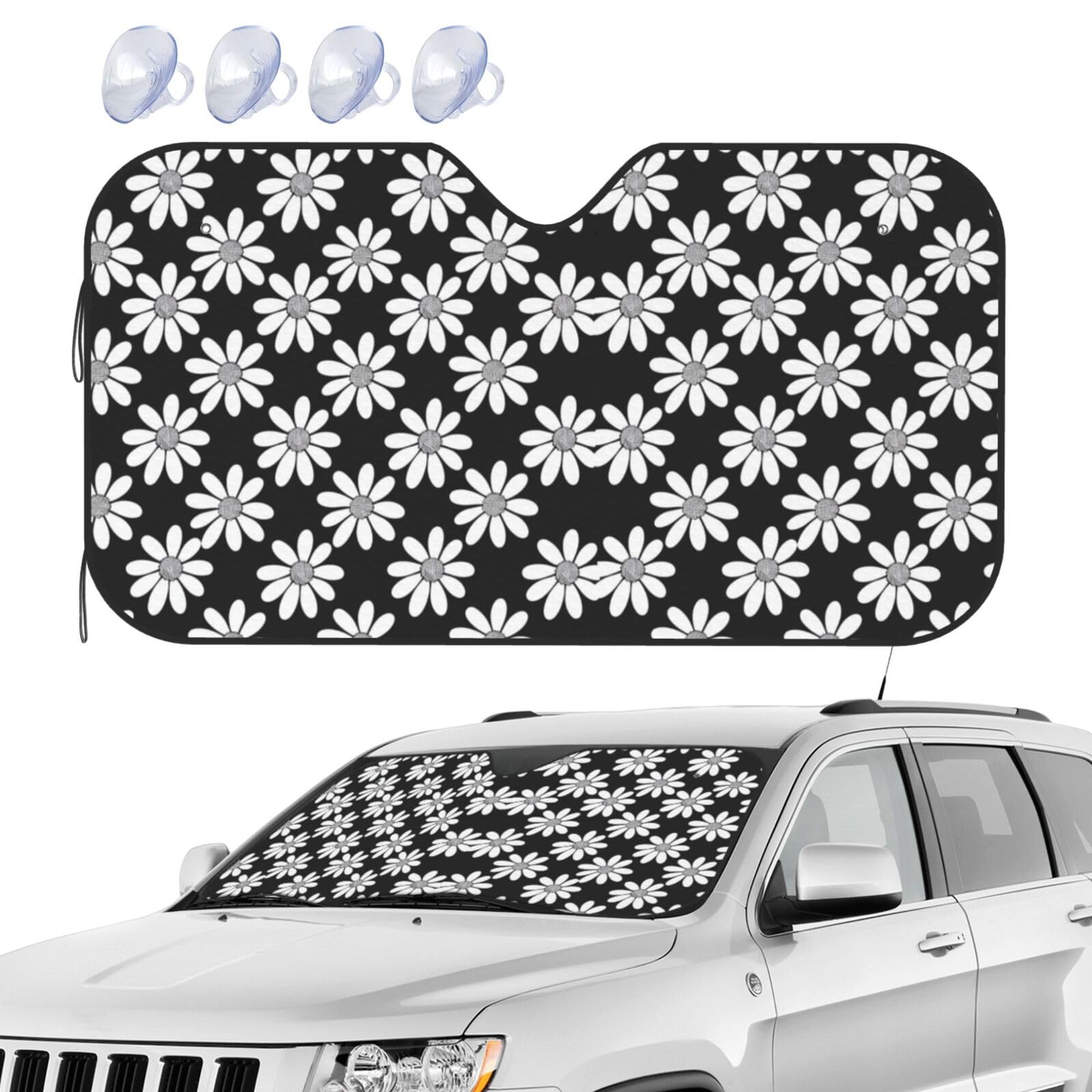 Auto Frontscheibe Schwarze Weiße Blume Vorderseite Frontscheibe Sonnenschutz Universal Blockiert Uv Windschutzscheibe Sonnenschirm, Für SUV, Truck, Car, M Auto Frontscheibe Schwarze Weiße Blume Vorderseite Frontscheibe Sonnenschutz Universal Blockiert Uv Windschutzscheibe Sonnenschirm, Für SUV, Truck, Car, M von Generic