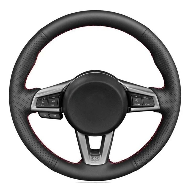 Auto Lenkrad Abdeckung für Mazda MX-5 2015 2016 2017 2018 2019 2020 Maßgeschneiderte DIY Hand Nähen Schwarz Echtleder Auto Lenkradbezug von Generic