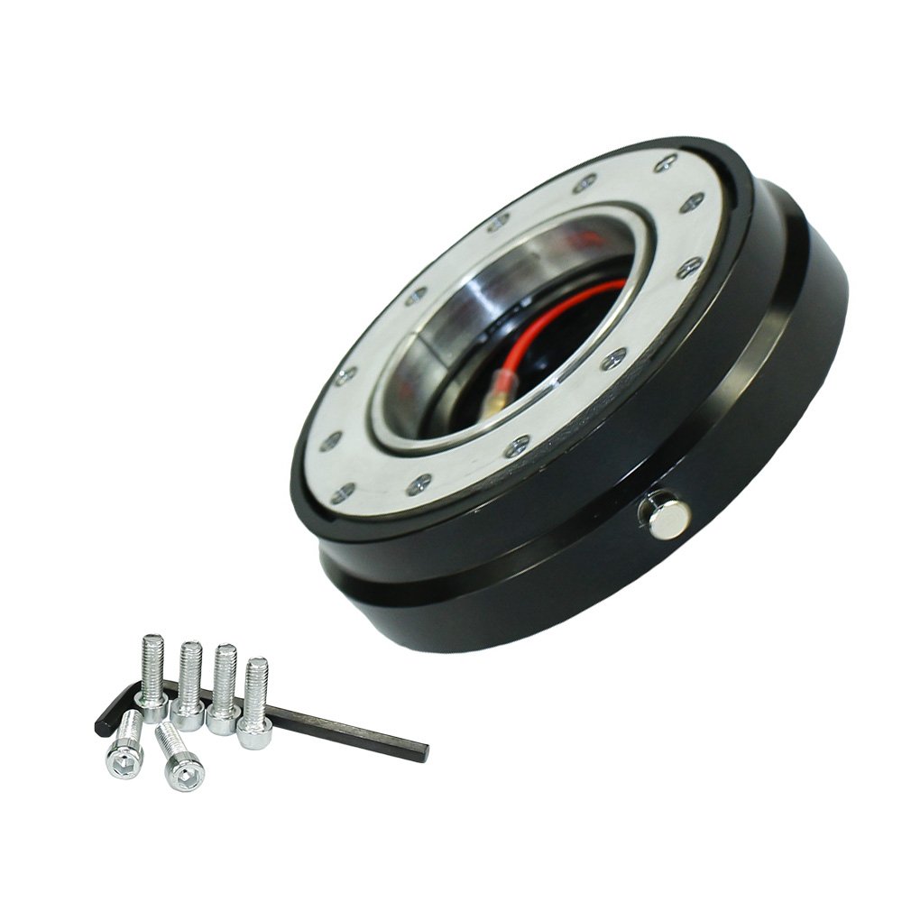 Auto Lenkradnabe,Steering Wheel Hub Adapter Dünne Version 6 Loch Lenkrad Quick Release Hub Adapter Snap Off Kit Sliver/Lila/Blau/Golden/Schwarz/Rot(Black) von Generic