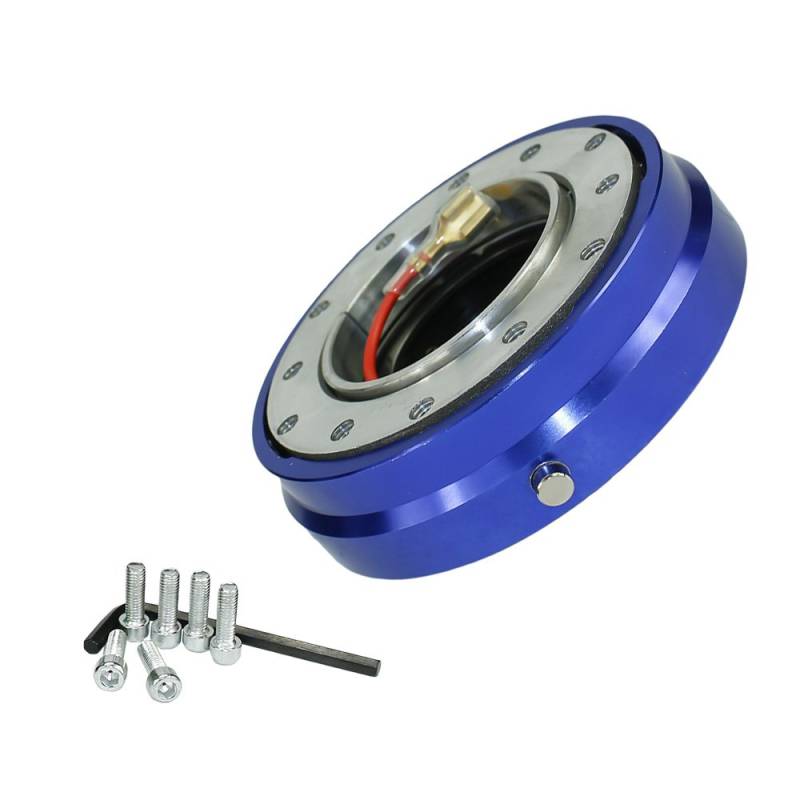 Auto Lenkradnabe,Steering Wheel Hub Adapter Dünne Version 6 Loch Lenkrad Quick Release Hub Adapter Snap Off Kit Sliver/Lila/Blau/Golden/Schwarz/Rot(Blue) von Generic
