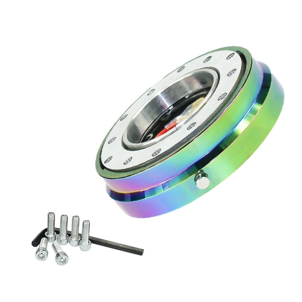 Auto Lenkradnabe,Steering Wheel Hub Adapter Dünne Version 6 Loch Lenkrad Quick Release Hub Adapter Snap Off Kit Sliver/Lila/Blau/Golden/Schwarz/Rot(Neo Chrome) von Generic