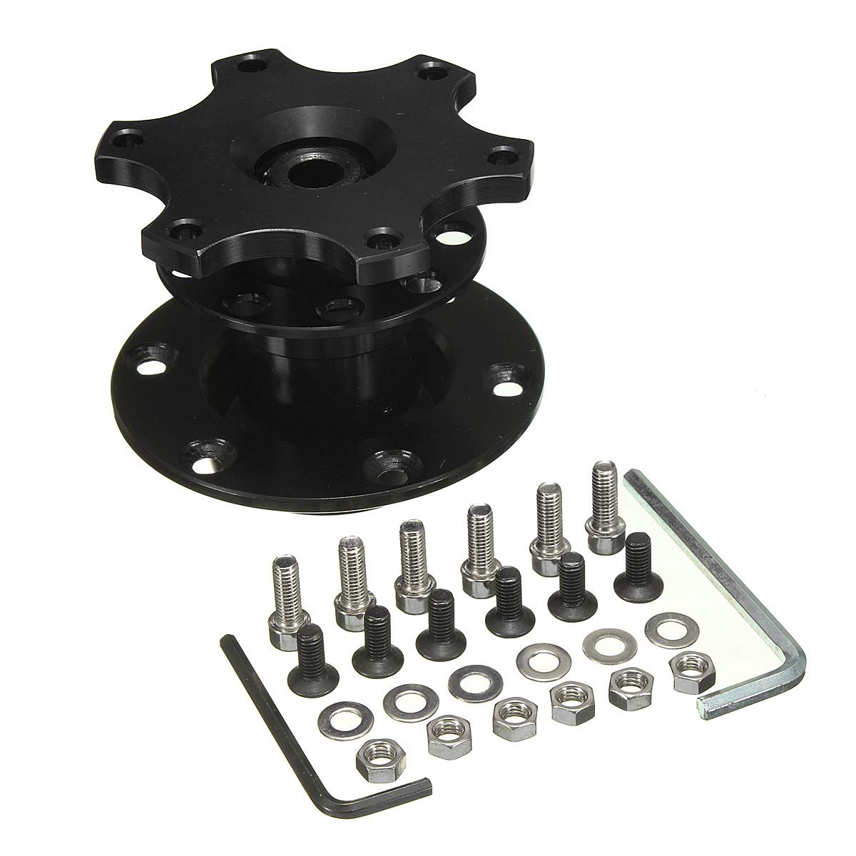 Auto Lenkradnabe,Steering Wheel Hub Adapter Universal Aluminium-Lenkrad Schnellspanner Hub-Boss-Kit-Radnabenadapter Passend für 6-Loch-Lenkradnabe(Black) von Generic