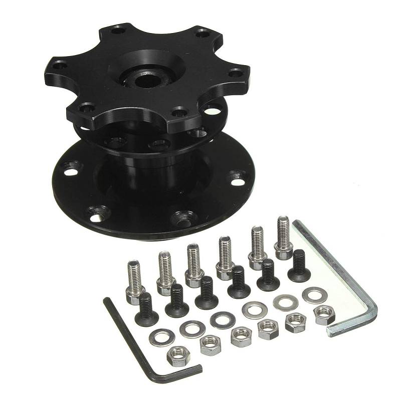 Auto Lenkradnabe,Steering Wheel Hub Adapter Universal Aluminium-Lenkrad Schnellspanner Hub-Boss-Kit-Radnabenadapter Passend für 6-Loch-Lenkradnabe(Black) von Generic