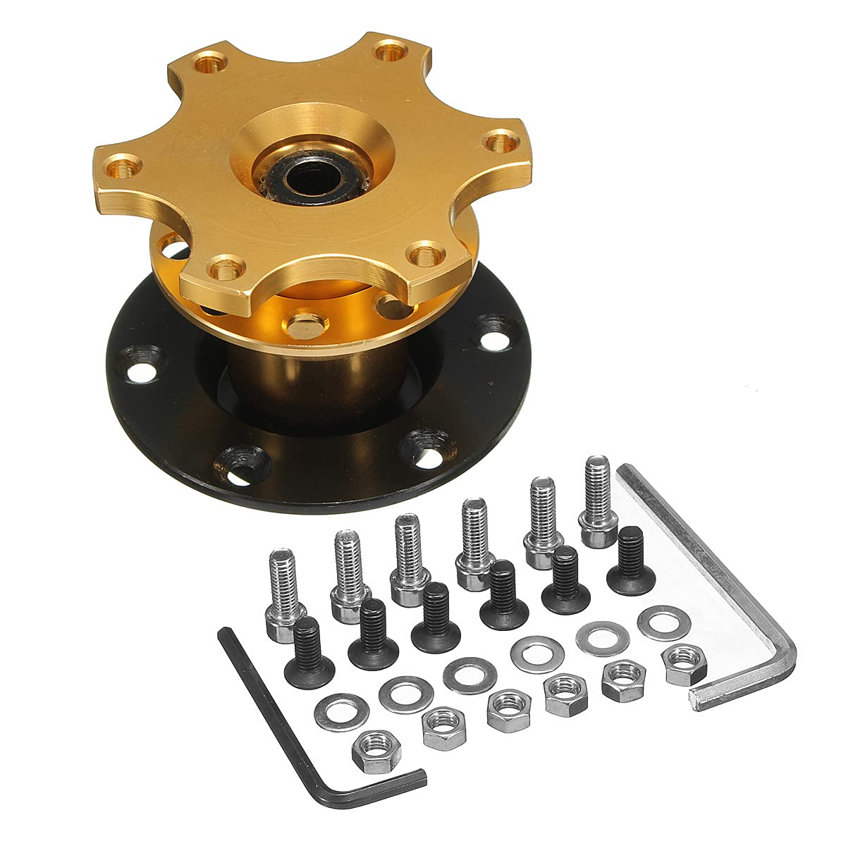 Auto Lenkradnabe,Steering Wheel Hub Adapter Universal Aluminium-Lenkrad Schnellspanner Hub-Boss-Kit-Radnabenadapter Passend für 6-Loch-Lenkradnabe(Gold) von Generic