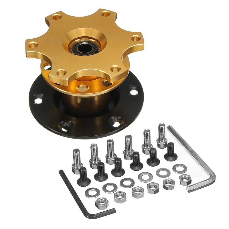 Auto Lenkradnabe,Steering Wheel Hub Adapter Universal Aluminium-Lenkrad Schnellspanner Hub-Boss-Kit-Radnabenadapter Passend für 6-Loch-Lenkradnabe(Gold) von Generic
