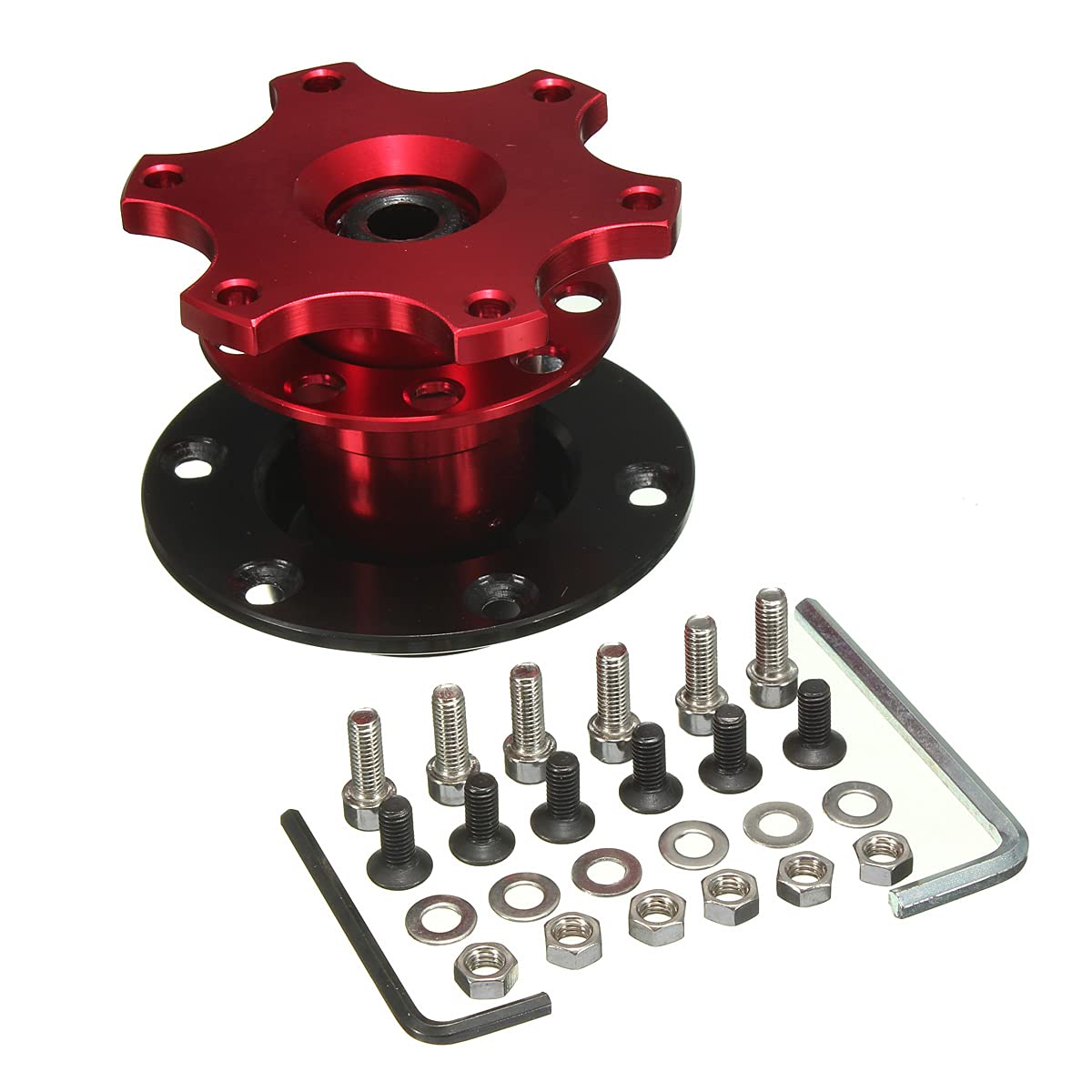 Auto Lenkradnabe,Steering Wheel Hub Adapter Universal Aluminium-Lenkrad Schnellspanner Hub-Boss-Kit-Radnabenadapter Passend für 6-Loch-Lenkradnabe(Red) von Generic