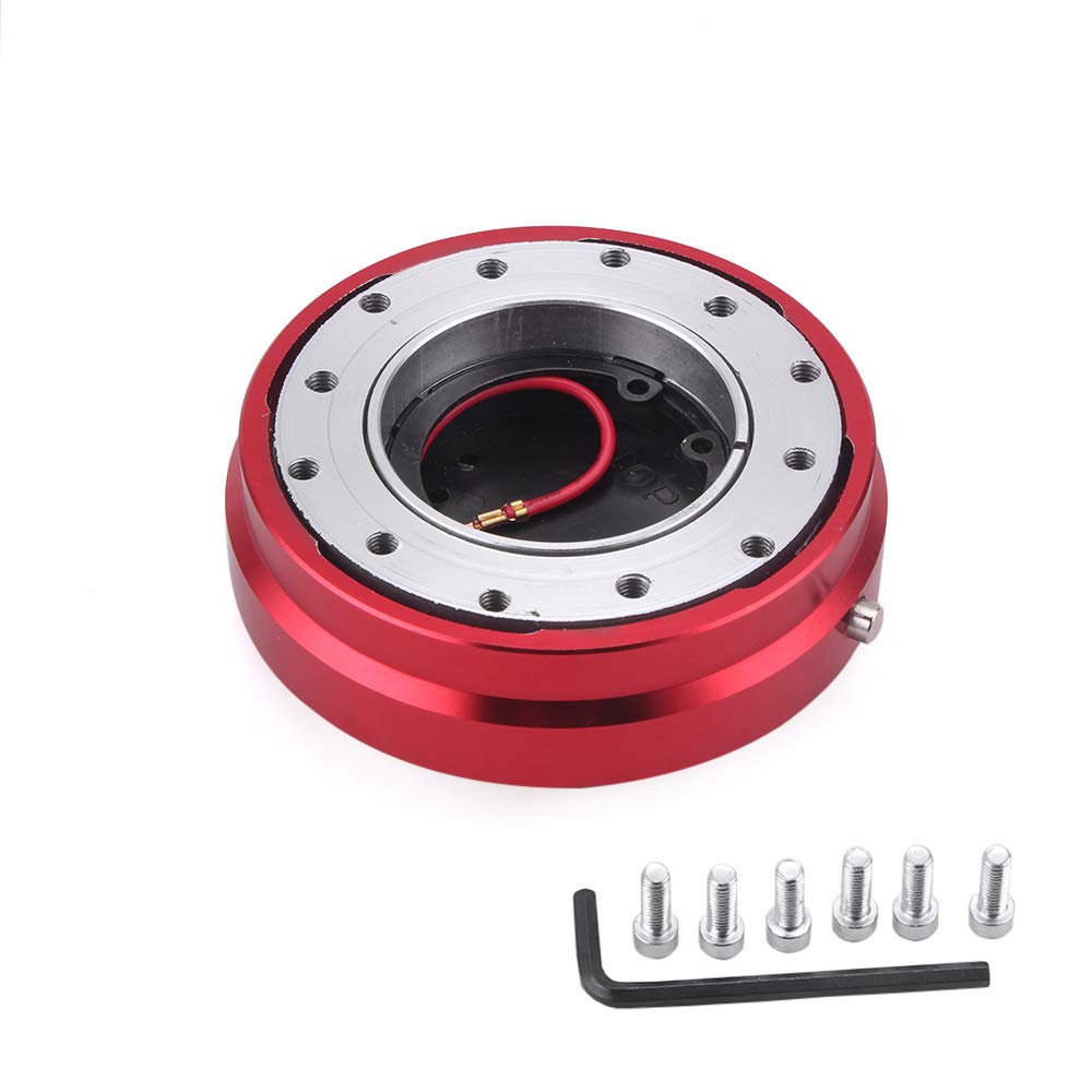 Auto Lenkradnabe,Steering Wheel Hub Adapter Universal Dünne Version 6 Loch Lenkrad Schnellverschluss Hub Adapter Snap Off Boss Kit(Red) von Generic