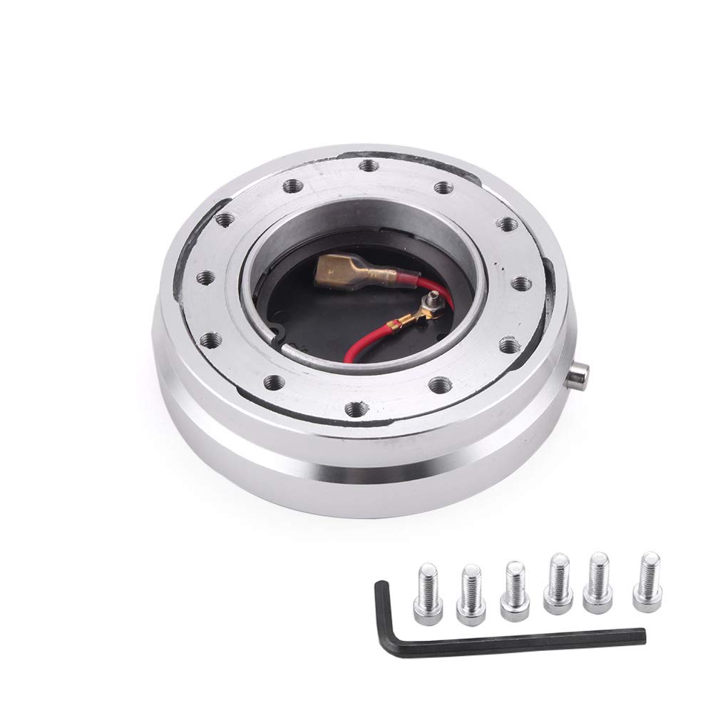 Auto Lenkradnabe,Steering Wheel Hub Adapter Universal Dünne Version 6 Loch Lenkrad Schnellverschluss Hub Adapter Snap Off Boss Kit(Silver) von Generic