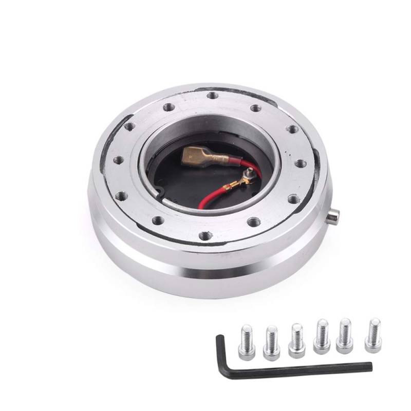 Auto Lenkradnabe,Steering Wheel Hub Adapter Universal Dünne Version 6 Loch Lenkrad Schnellverschluss Hub Adapter Snap Off Boss Kit(Silver) von Generic