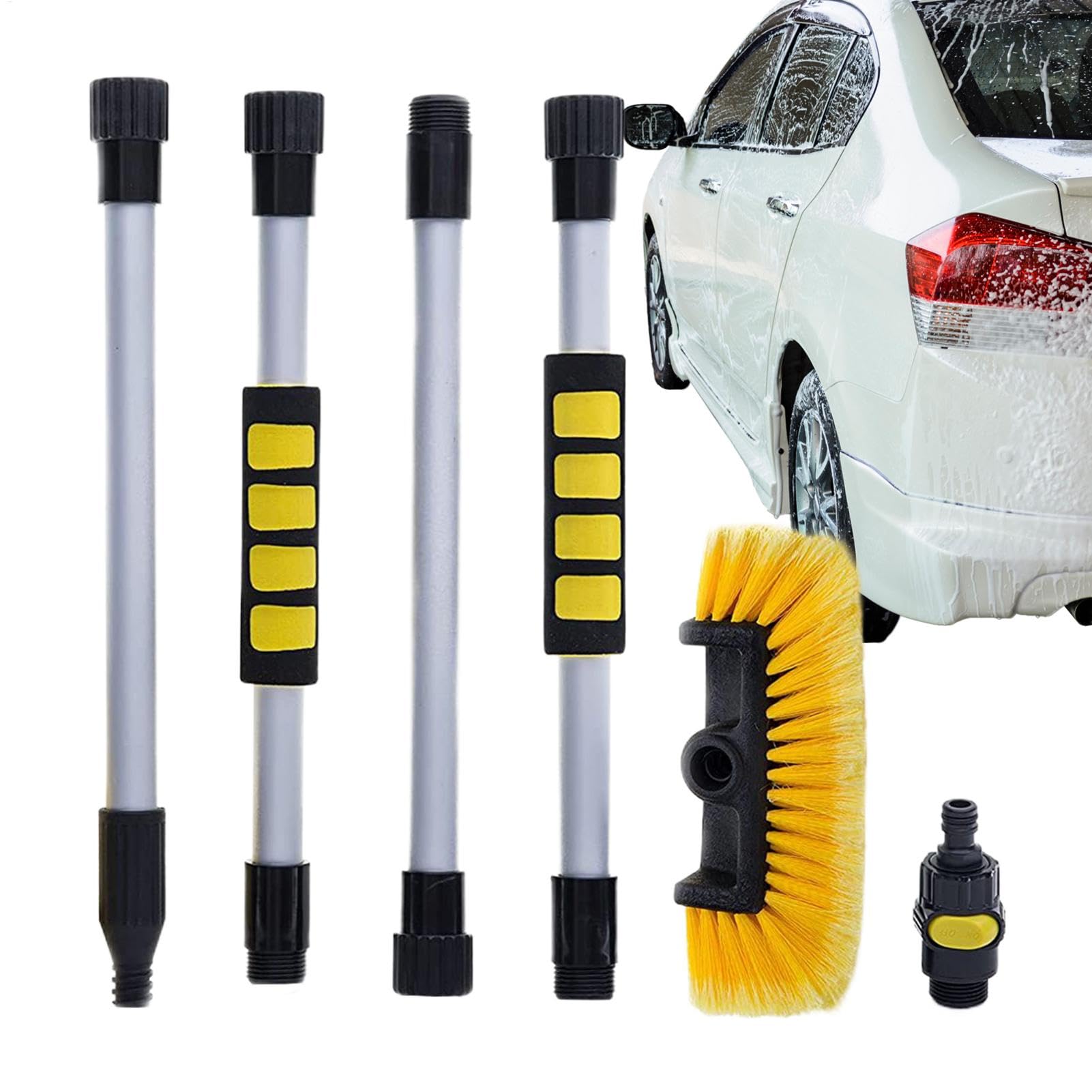 Auto-Reinigungsbürste mit Teleskop-Waschbürste mit weichen Borsten und Wasseranschluss | Auto-Streu für Fahrzeuge, Boote, SUVs, Wohnmobile, Dachbereiche, Wände des Hauses Auto-Reinigungsbürste mit Teleskop-Waschbürste mit weichen Borsten und Wasseranschluss | Auto-Streu für Fahrzeuge, Boote, SUVs, Wohnmobile, Dachbereiche, Wände des Hauses von Generic