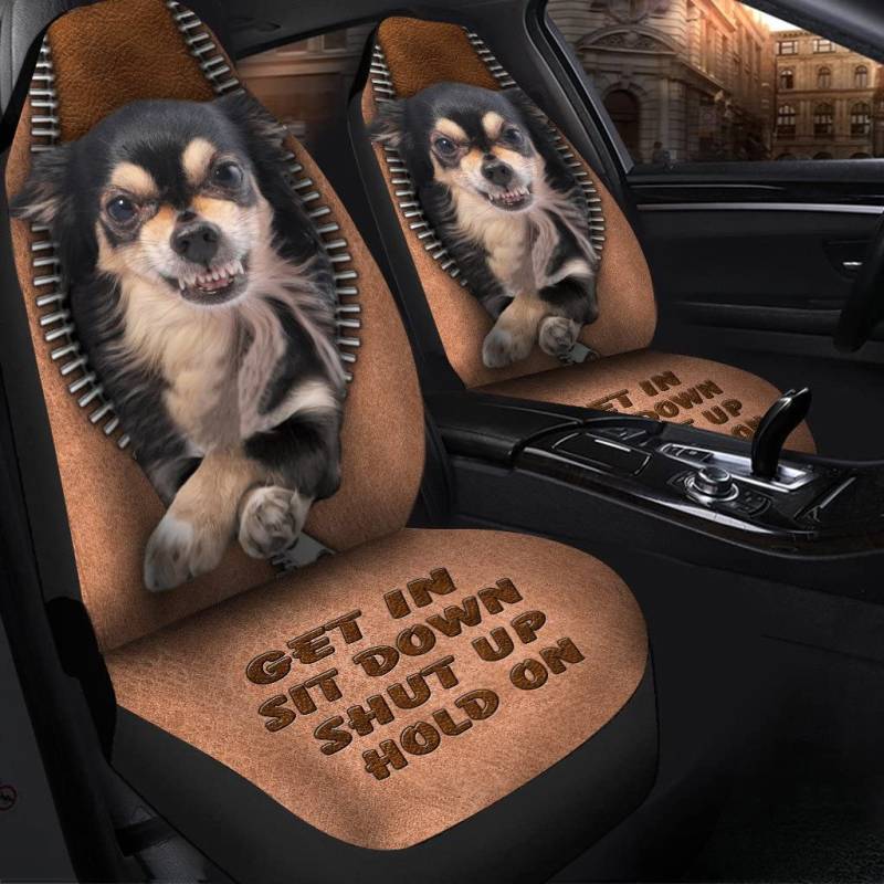 Auto Sitzbezug Chihuahua, Setz Dich Hin, Halt Die Klappe, Warte Autositzbezüge Waschbares Autositzschoner Waschbar Auto Vordersitzbezug Passend Für Auto-Zubehör Limousine 52X138 cm von Generic