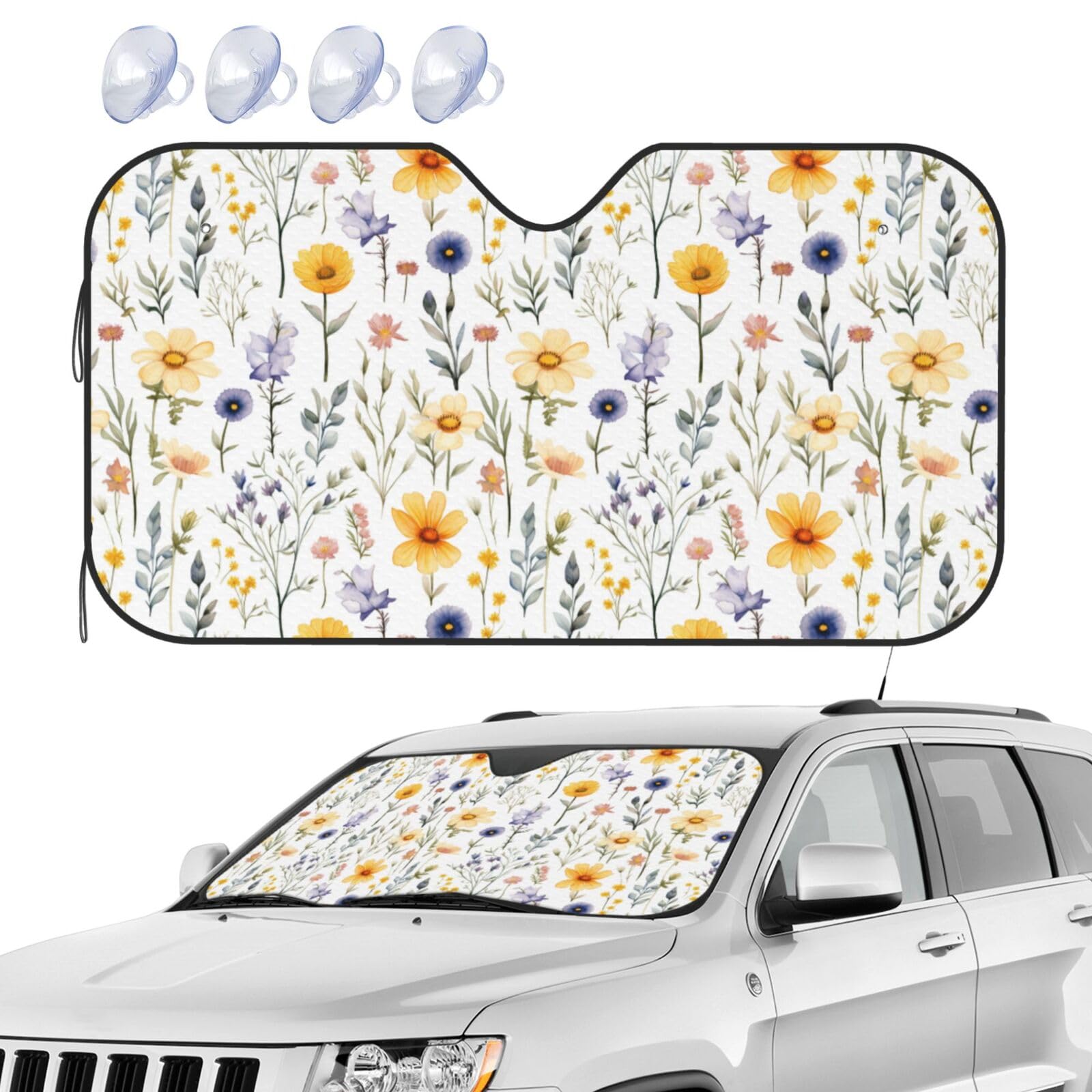 Auto Sonnenschutz Gelbe Wildblumen-Botanische Blätter-Aquarell Auto Sonnenschutz Für Frontscheibe Universal Schützt Innenraum Sonnenblende Für Windschutzscheibe, Für SUV, Truck, LKW, M Auto Sonnenschutz Gelbe Wildblumen-Botanische Blätter-Aquarell Auto Sonnenschutz Für Frontscheibe Universal Schützt Innenraum Sonnenblende Für Windschutzscheibe, Für SUV, Truck, LKW, M von Generic