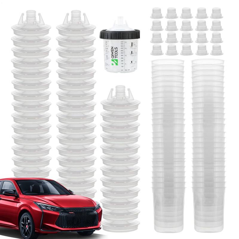 Autolackierbecher – Spülbecher für Pinselreiniger | Autolack-Set mit übersichtlicher Skala – Spritzpistolen mit 50 Bechern und Deckelsystem von Generic