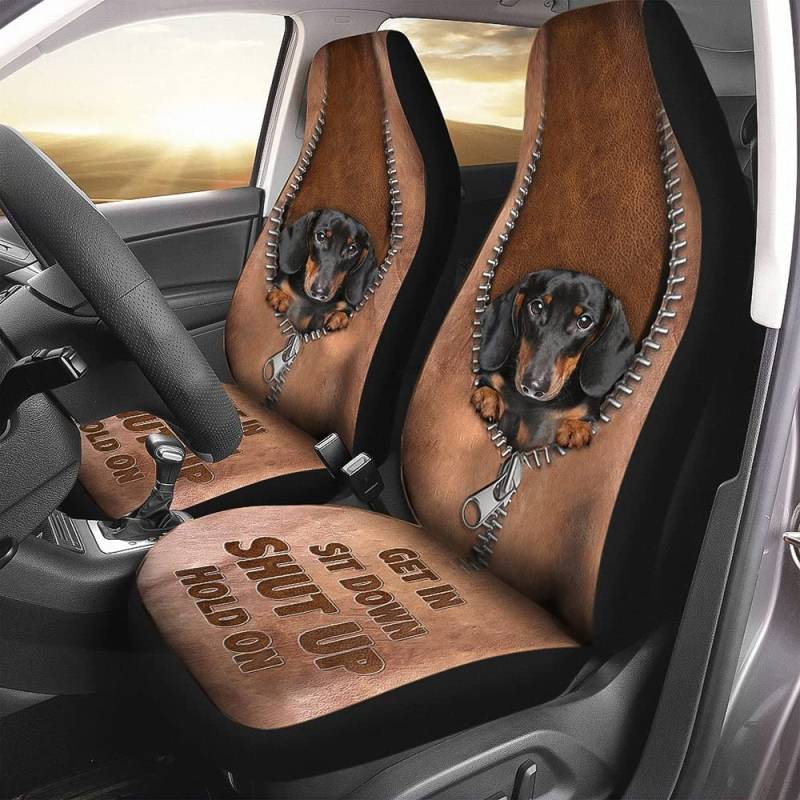 Autoschonbezüge Lustiger Dackel, Komm Rein, Halt Die Klappe, Halt Dich Fest Autositzbezüge Universelle Sitzbezug Auto Vordersitze Sportliche Sitzbezüge Set Universal Für Autos, Lastwagen, Wagen von Generic