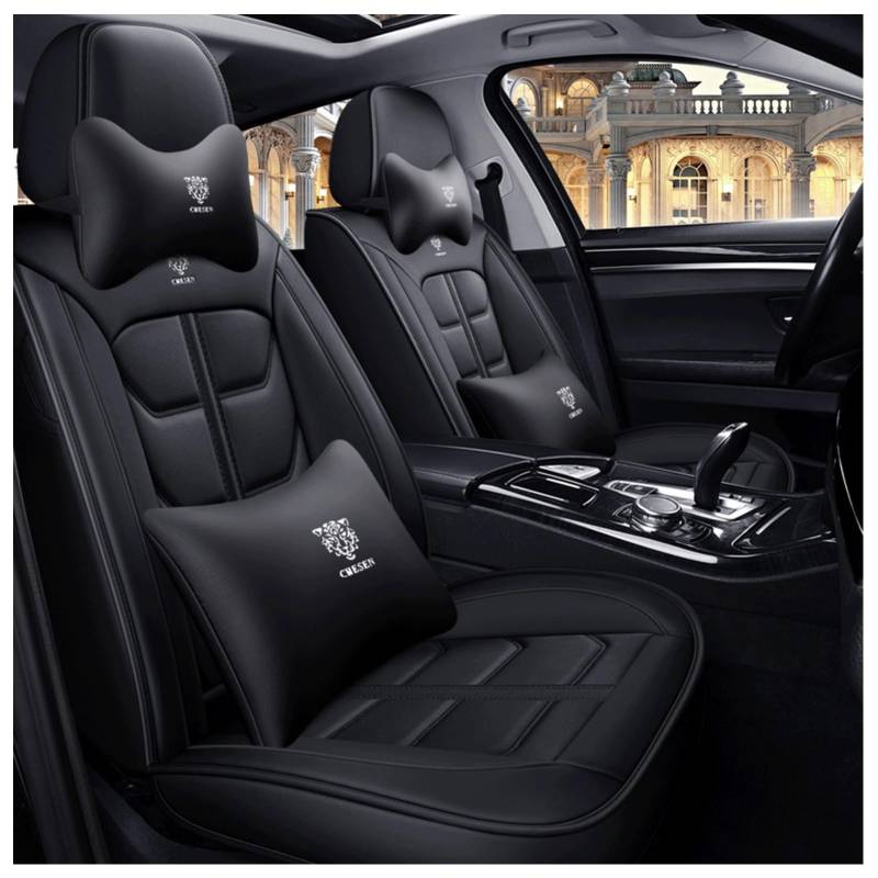Autositzbezüge Für VW T-Cross Active TSI DSG, Sitzbezüge Auto Universell, PU Leder, Wasserdichtes，Atmungsaktives, Kopf- und Lumbalkissen(Black) von Generic