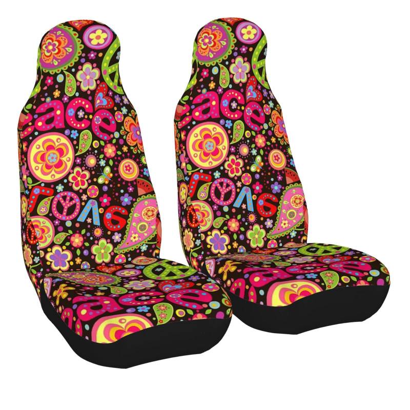 Autositzbezüge Peace Love Paisely Flower Sitzbezüge Auto Dehnbar Auto-Schonbezüge Fit 2 Vordersitzbezüge Für Autos Einfache Installation Die Meisten Limousinen 52x138cm von Generic